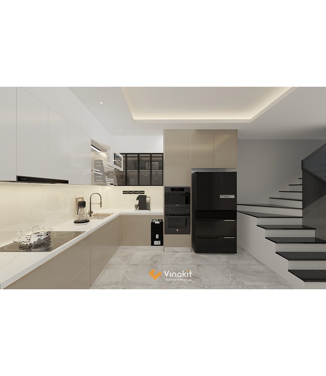 Mẫu tủ bếp nhựa cánh Melamine NME12