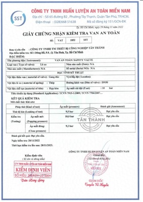 Quy trình kiểm định van an toàn Safety Valve chuẩn kỹ thuật – Hướng dẫn chi tiết từ Tân Thành