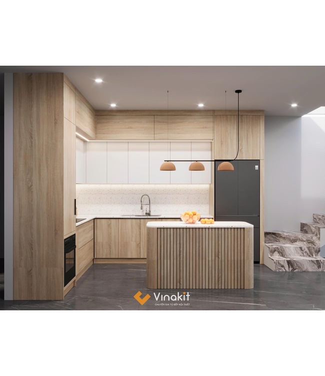 Mẫu tủ bếp gỗ công nghiệp cánh Melamine ME18